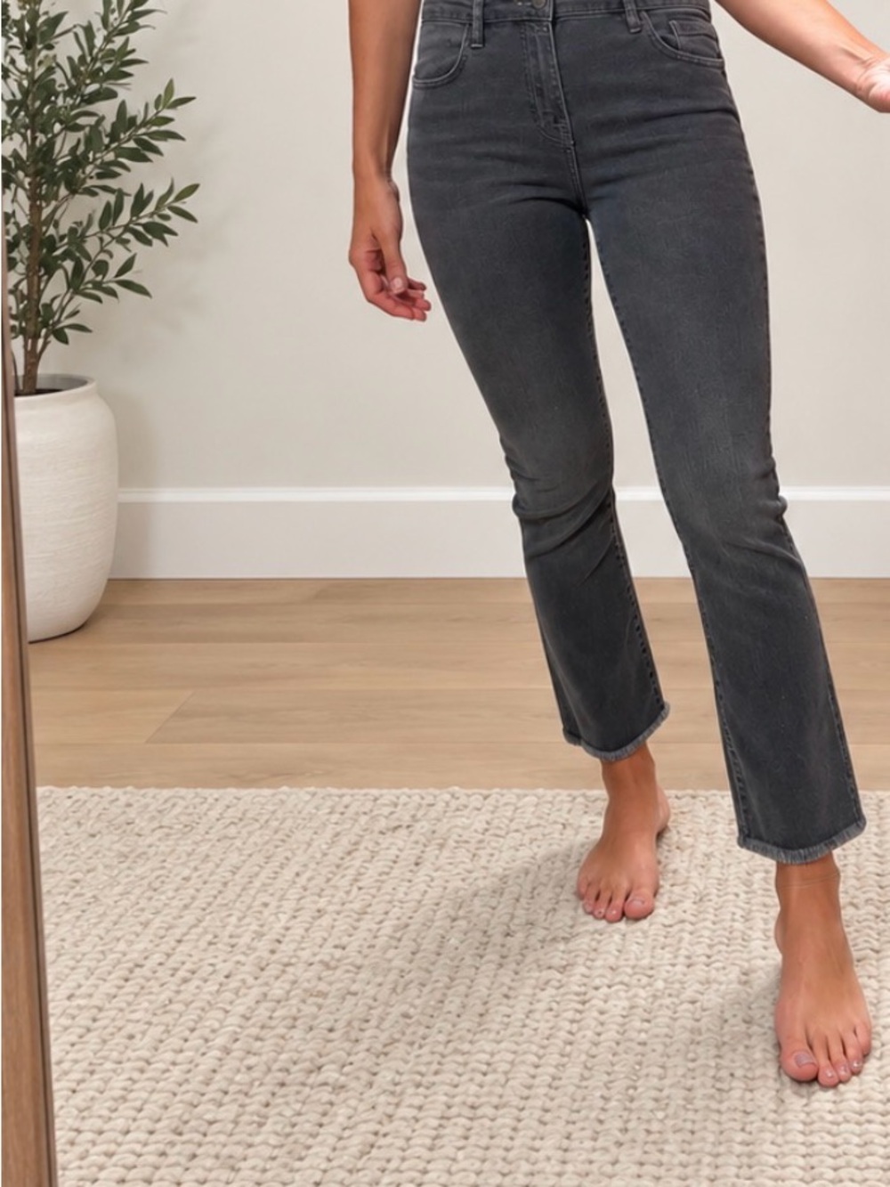 Free People High-Rise Straight Crop Jeans — Charcoal Gray
